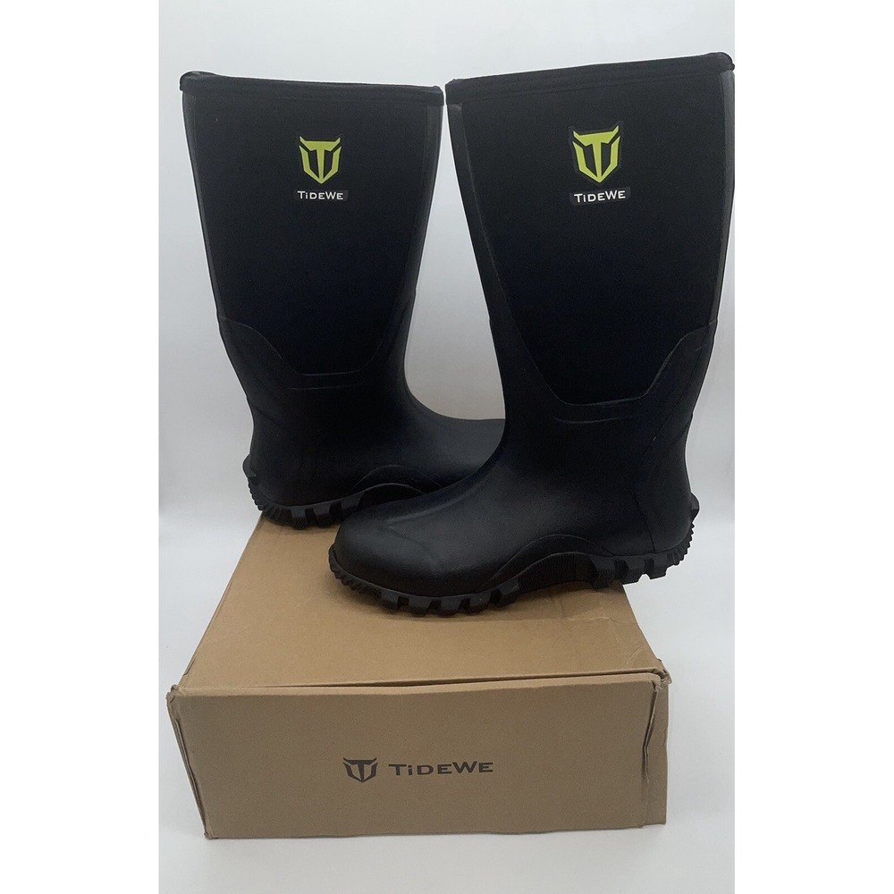 TIDEWE Rubber Boots for Men Waterproof Rain Boots Steel Shank Size 12 Black